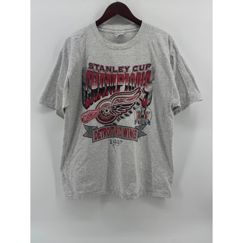 Vintage 1997 Detroit Red Wings Stanley Cup Champions T-Shirt‎ Mens XL Gray NHL